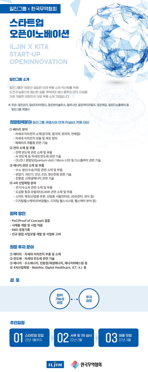 일진그룹은 한국무역협회와 공동 추진하는 '일진그룹ㆍKITA 스타트업 오픈 이노베이션'에 참가할 스타트업을 모집한다./사진=일진그룹 제공
