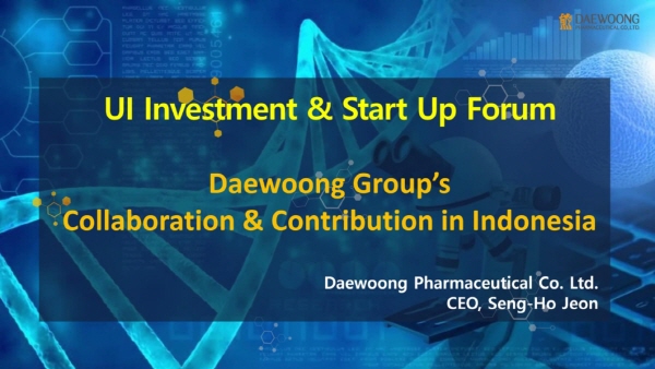 전승호 대웅제약 대표의 인도네시아 국립대 포럼 발표 화면. 사진=대웅제약 제공