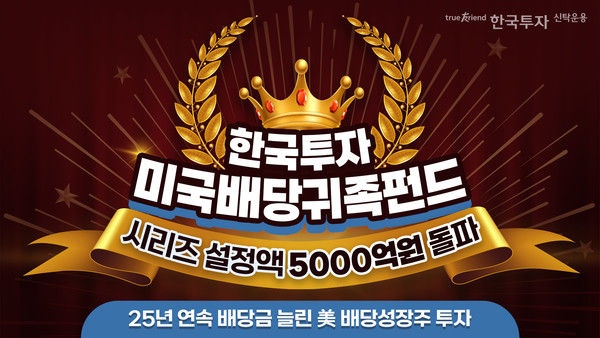 13일 한국투자신탁운용에 따르면 25년 연속 배당을 늘린 미국 배당성장주에 투자하는 ‘한국투자미국배당귀족펀드’ 시리즈의 설정액이 5000억원을 돌파했다. 사진=한국투자신탁운용 제공