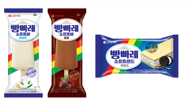빵빠레 소프트바 2종(바닐라, 초코)와 소프트샌드 쿠앤크/사진=롯데웰푸드