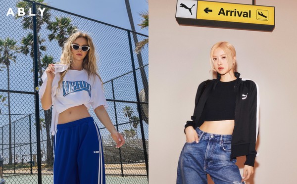 널디 상품 착용 컷(좌), 푸마 상품 착용 컷(우)/사진=에이블리 제공
