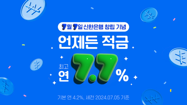 신한은행, 창립 42주년 기념 최고 연 7.7% ‘언제든 적금’ 20만좌 추가 판매
