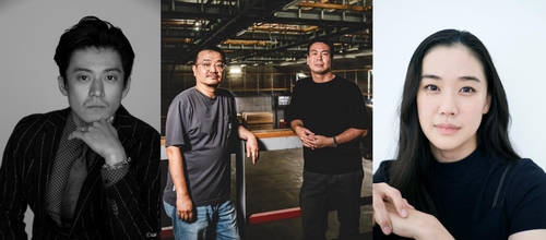 넷플릭스 시리즈 '가스인간' 배우와 제작진(왼쪽부터 오구리 슈운, 연상호 감독, 가타야마 신조 감독, 아오이 유우)/사진=넷플릭스