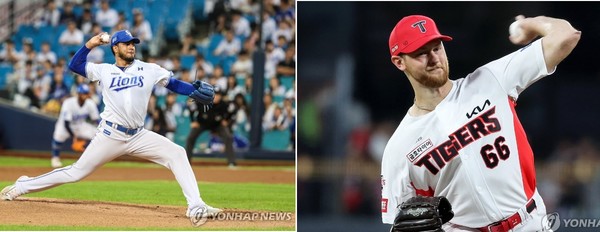  삼성 레예스 VS KIA 라우어/사진=연합뉴스