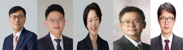  2025년 신규 선임된 하나금융그룹 계열사 대표이사 후보자. (왼쪽부터) 김용석 하나캐피탈 대표 후보자, 양동원 하나저축은행 대표 후보자, 김덕순 하나펀드서비스 대표 후보자, 양재혁 하나벤처스 대표 후보자, 장일호 핀크 대표 후보자./사진=하나금융그룹