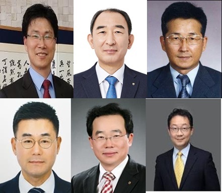 (윗줄 왼쪽부터)강태영 농협캐피탈 부사장, 박병희 농협생명 부사장, 송춘수 전 농협손해보험 부사장, (아랫줄 왼쪽부터)장종환 농협중앙회 상무, 김장섭 전 농협생명 부사장,김현진 NH벤처투자 대표. /사진=NH농협금융지주