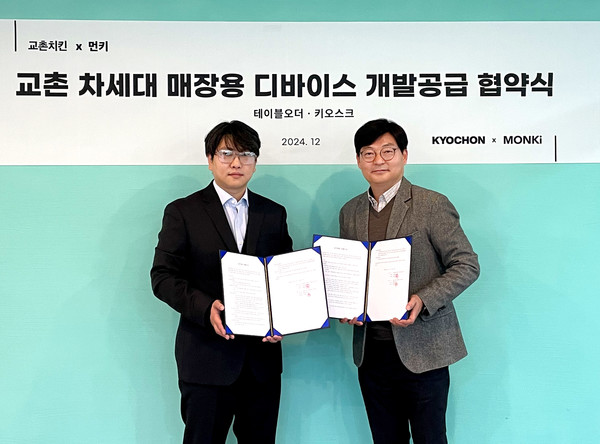 먼키와 교촌치킨의 협약 기념 사진. /사진=먼키