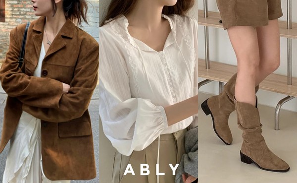 (왼쪽부터) ‘효나스 오버핏 클래시 스웨이드 자켓’, ‘라이크유 디너 레이스 프릴 스트링 블라우스’, ‘폭신 셔링 웨스턴 스웨이드 미들부츠’/사진=에이블리