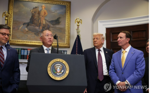 백악관서 대미투자 발표하는 정의선 현대차 회장./사진=[워싱턴 로이터=연합뉴스 