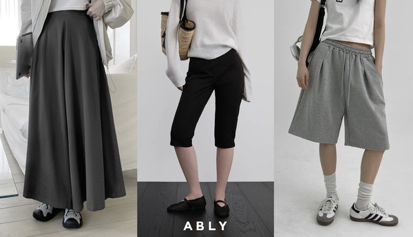 (왼쪽부터) ‘잇진 플레어 와이드 큐롯팬츠’, ‘어텀 데이 카프리 팬츠’, ‘블랙업 디키든 버뮤다 밴딩팬츠’/사진=에이블리