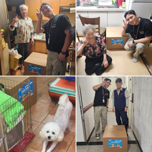 HR그룹 퀵플렉서 자원봉사자들이 청주 지역 어르신 가정에 생필품 상자를 전달하며 따뜻한 나눔을 실천하였다./사진=HR그룹(주) 미디어팀