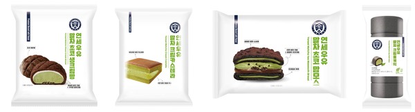 (왼쪽부터)말차 초코 생크림빵, 말차 크림카스테라, 말차 초코 맘모스, 말차 크림롤케익/사진=연세유업