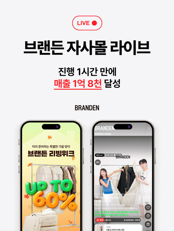 브랜든, 공식몰 첫 라이브 1시간 만에 1억 8000 매출/사진=부스터스