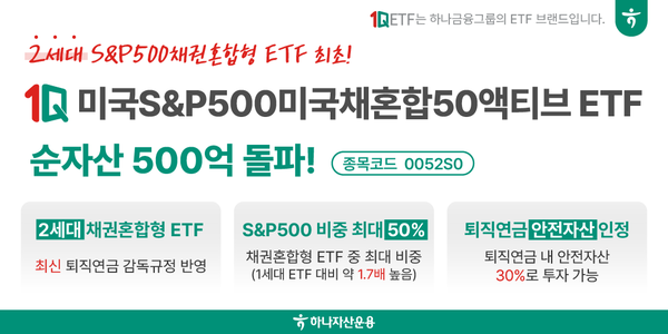   1Q 미국S&P500미국채혼합50액티브 순자산500억 돌파/사진=하나자산운영