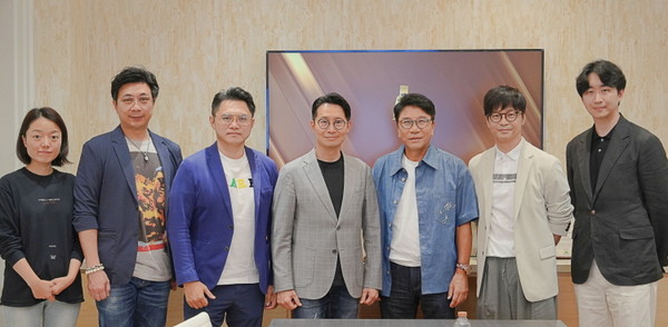 왼쪽부터 TME 도라 실장, 마이클 쩡 총경리, 차이 춘 판 부사장, 커션 팡 회장, A2O엔터테인먼트이수만 Key Producer & Visionary Leader, 음저협 박학기 부회장, 황선철 사무총장 /사진= 음저협