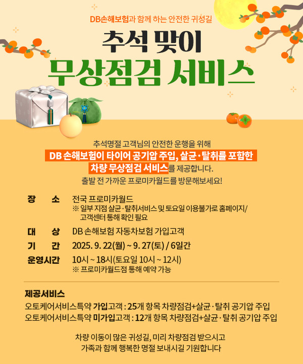 추석명절 대비 차량 무상점검 실시/사진=DB손해보험