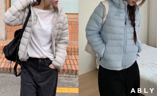 더블콩 ‘라이트 스트링 후드 경량 패딩사진/사진=에이블리