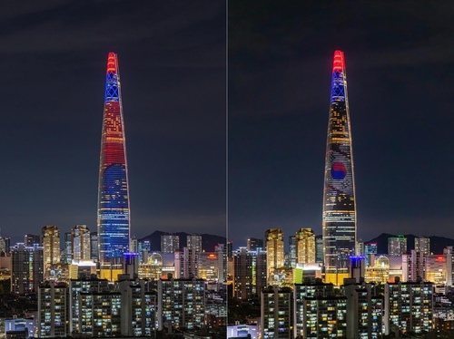 광복절 당시 롯데월드타워의 미디어파사드/사진=롯데물산