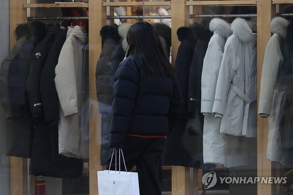 9일 서울 명동거리의 의류매장에서 시민들이 겨울의류를 살펴보고 있다. 한국소비자원에 따르면 다운 표기를 하려면 제품의 솜털 비율이 75% 이상이어야 한다./사진=연합뉴스