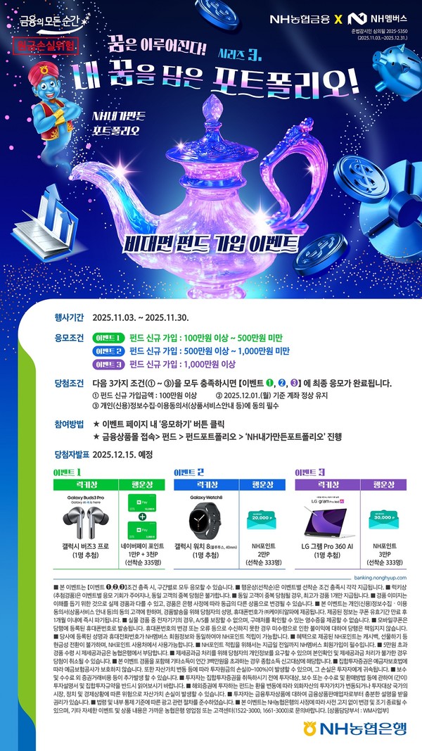 'NH내가만든포트폴리오' 서비스 출시 기념 「내 꿈을 담은 포트폴리오!」 펀드 가입 이벤트 실시/사진=NH농협은행