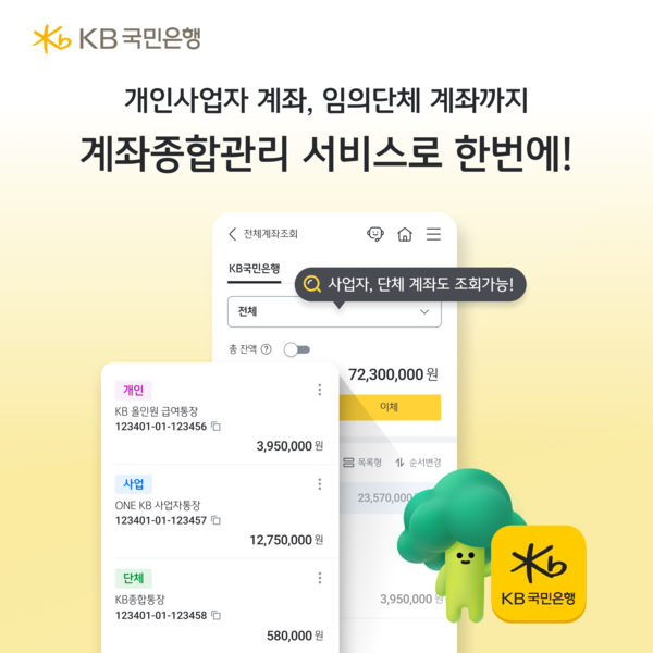 KB스타뱅킹, ‘계좌종합관리 서비스’ 전면 개편… 개인사업자 고객 편의성 강화/사진=국민은행