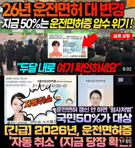 운전면허를 내년에 갱신하지 않으면 자동 취소된다는 내용의 가짜뉴스들/사진=유튜브 갈무리